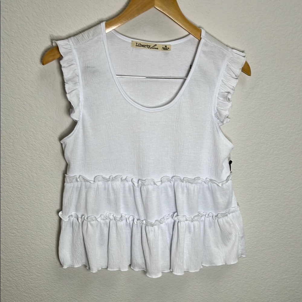 Liberty Love White Ruffled Tiered Tank Top Size M